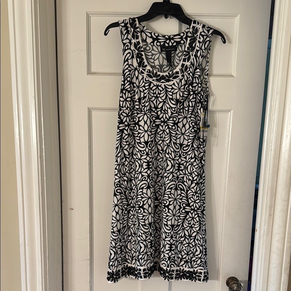INC International Concepts Black and White Sleeveless beaded Midi Sundress